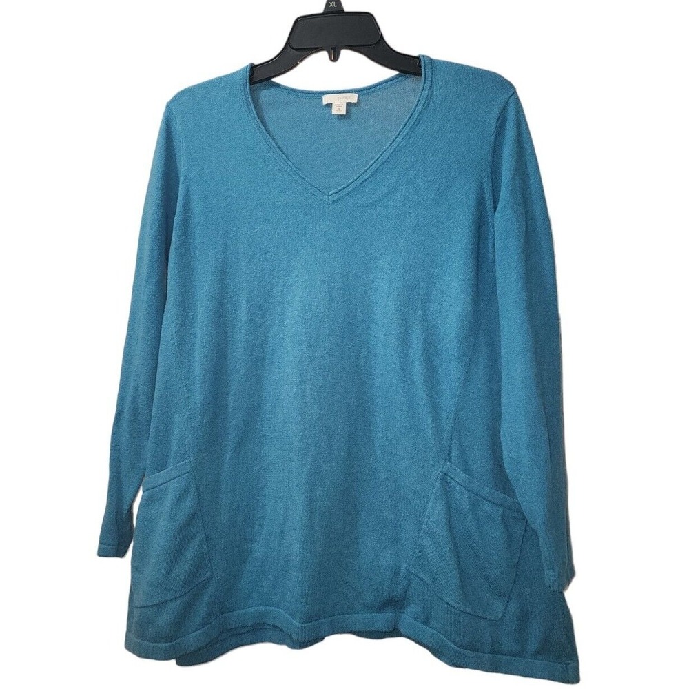 Pure Jill Tunic Top V-Neck Long Sleeve Pockets Petite Size M